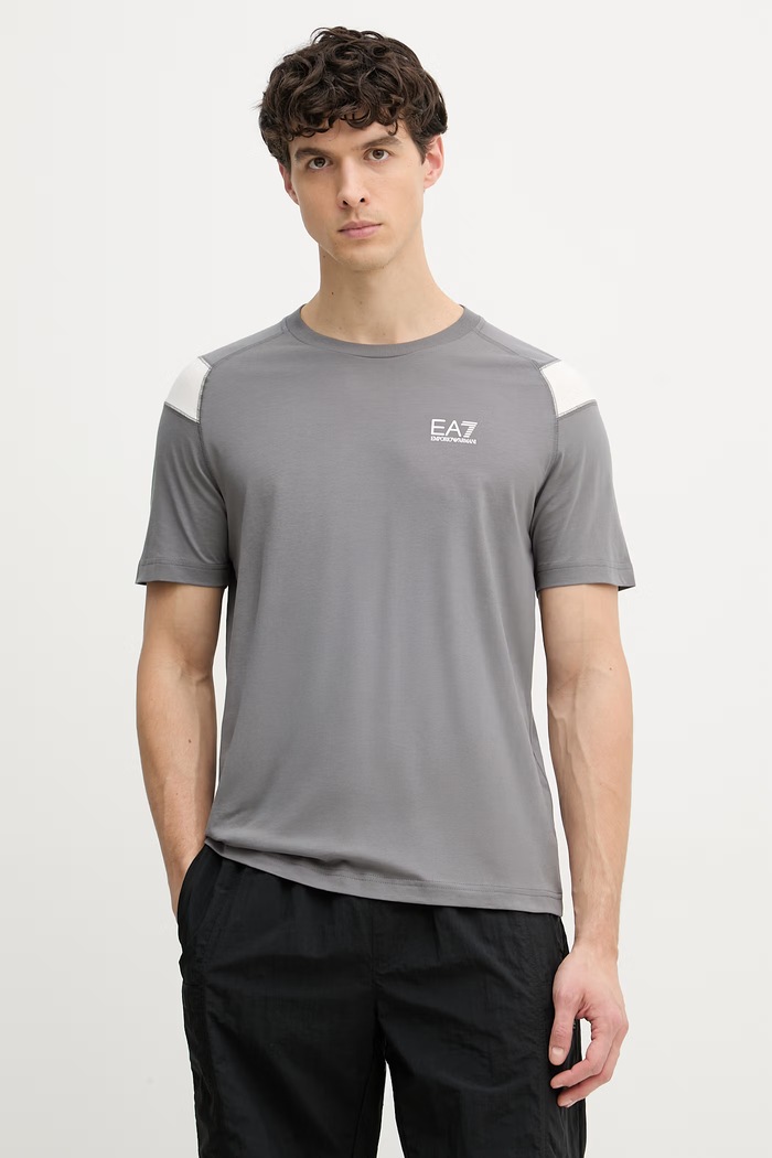 EA7 Emporio Armani kratka majica moška bombažna siva AF10375.7M001624