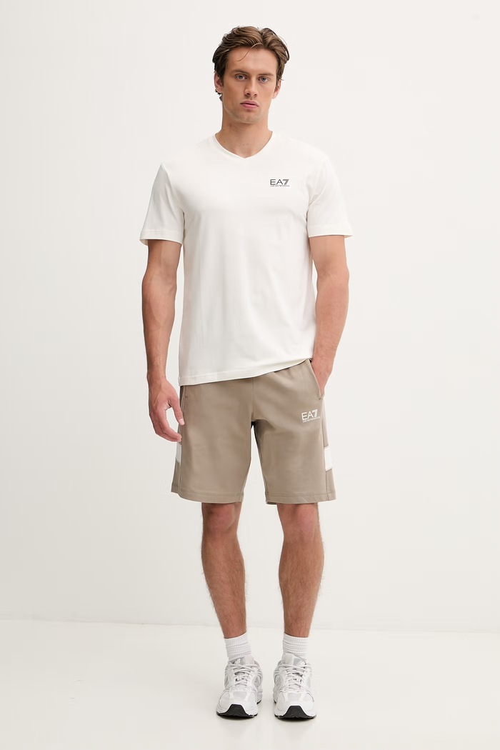 EA7 Emporio Armani T-shirt męski z bawełną PJVQZ.8NPT27 beżowy SS26