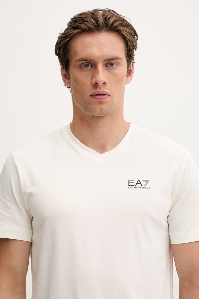 EA7 Emporio Armani T-shirt męski z bawełną beżowy PJVQZ.8NPT27