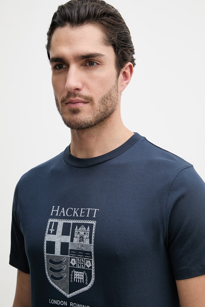 Bombažna kratka majica Hackett London mornarsko modra HM5000083