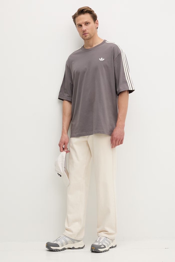 adidas Originals oversize tričko pánske bavlnené KE1591 sivá SS26
