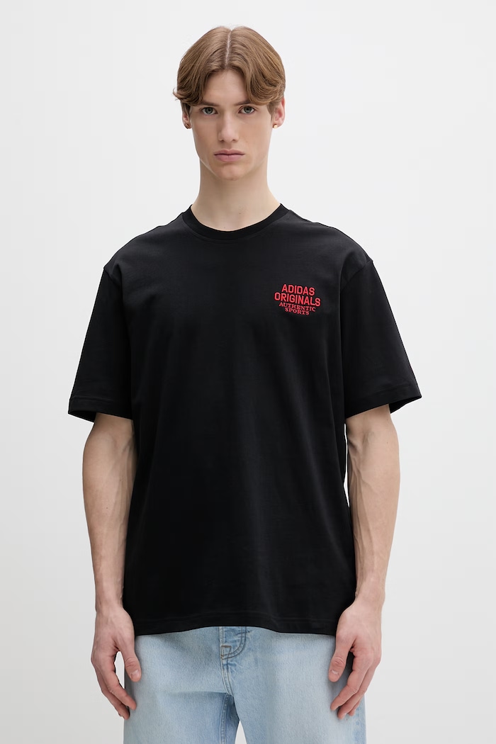 Βαμβακερό μπλουζάκι adidas Originals απλικέ μαύρο KE2253