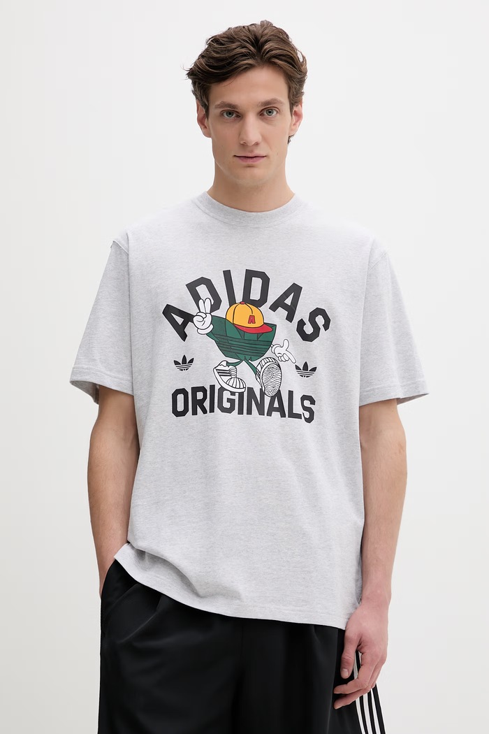 Bavlnené tričko adidas Originals potlač sivá KS7617