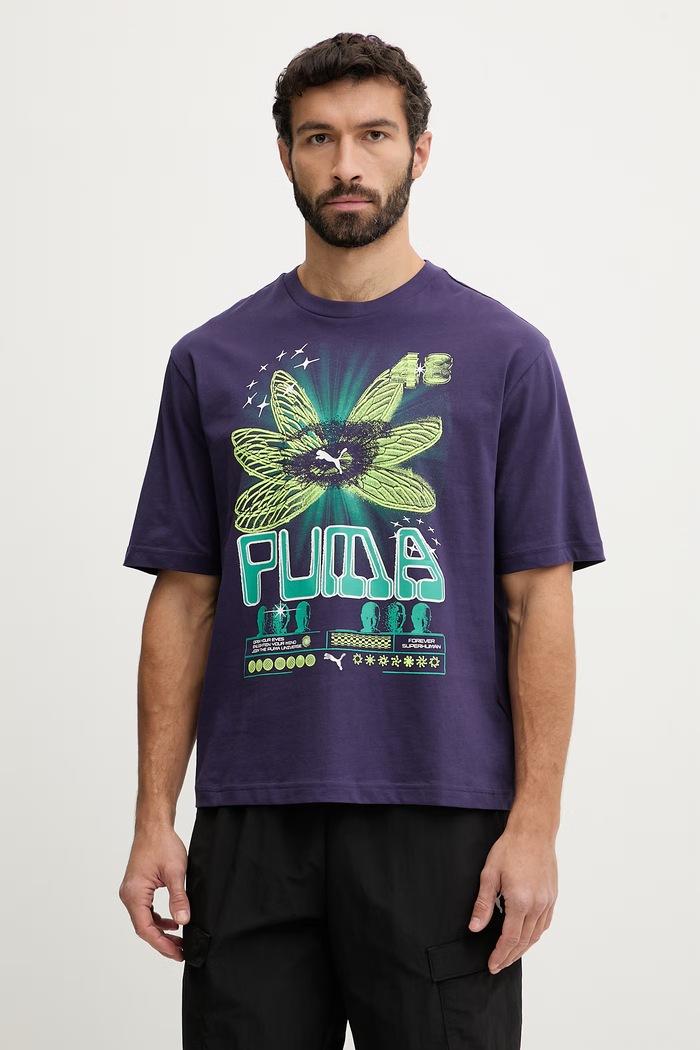 Bavlnené tričko Puma GRAPHIC potlač fialová 634443