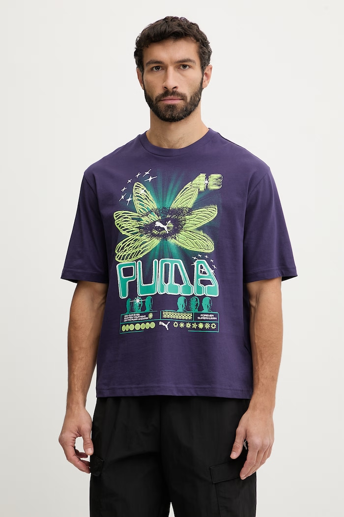 Bavlnené tričko Puma GRAPHIC potlač fialová 634443