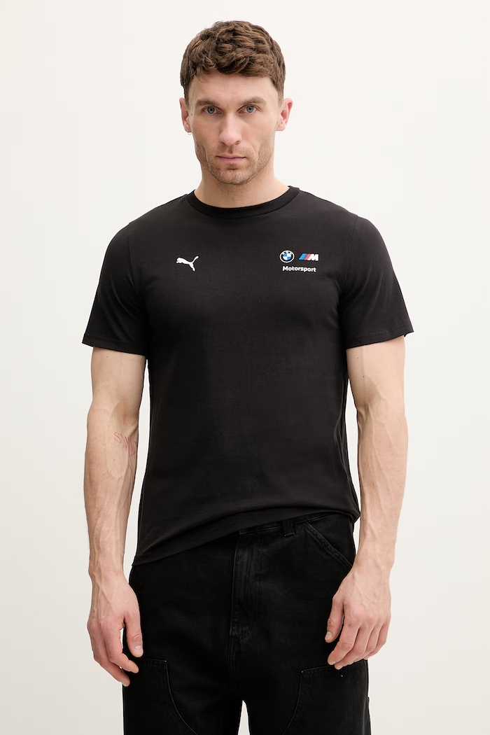 Памучна тениска Puma BMW Essential Logo вталена черен 634897