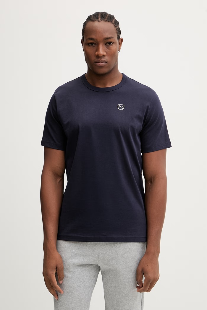 Bavlnené tričko Puma Essential elevated jednofarebný tmavomodrá 692054