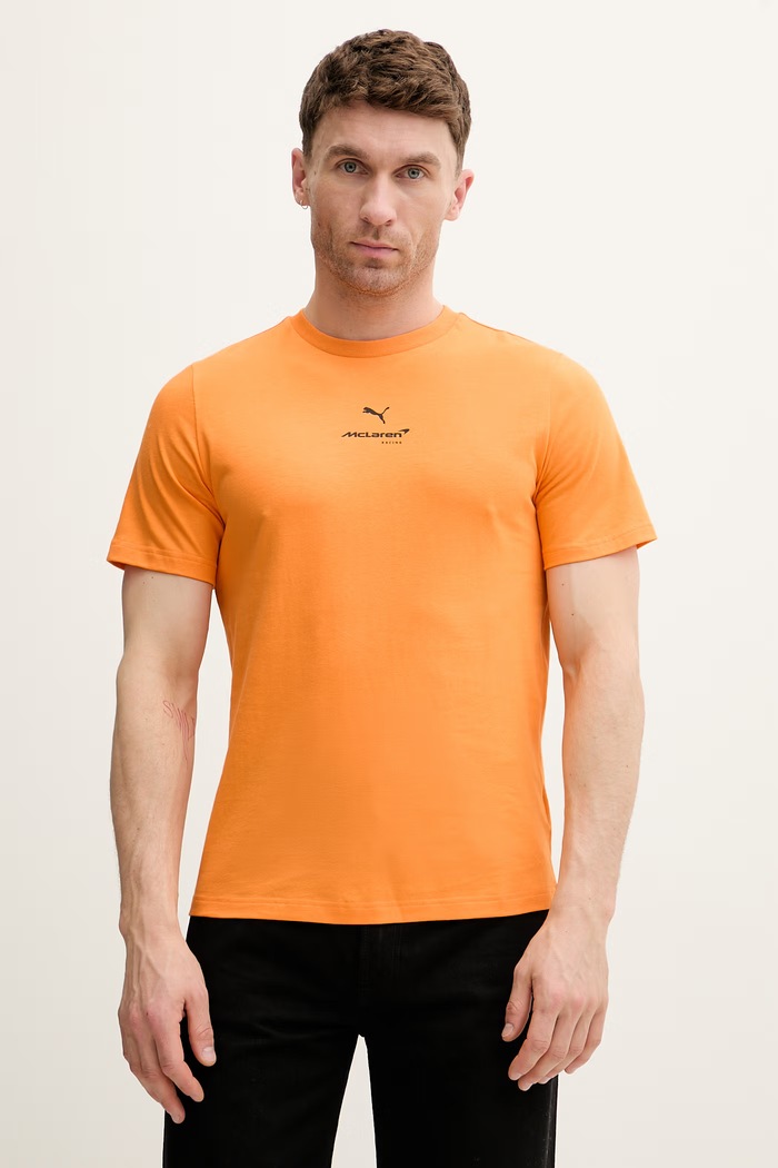 Bavlnené tričko Puma McLaren potlač oranžová 637448