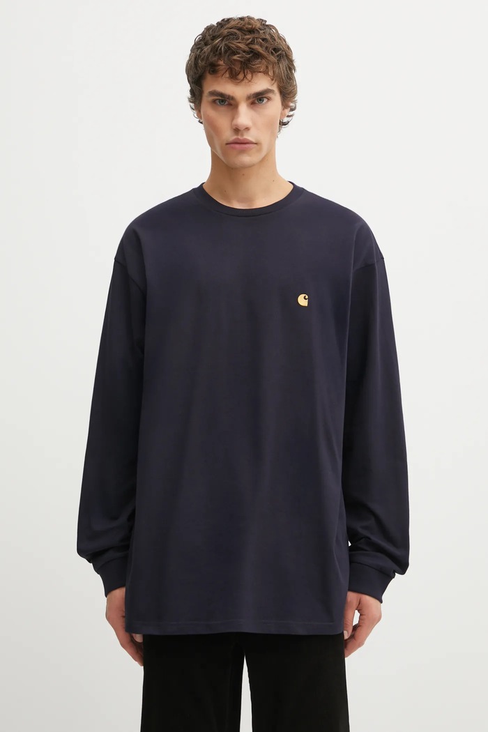 Carhartt WIP cotton longsleeve top LS Chase T-Shirt regular navy I026392.00HXX