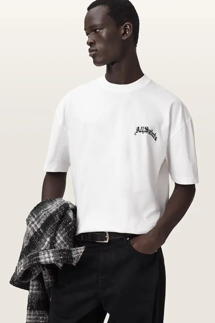 Хлопковая футболка AllSaints DESCENT M044PD белый SS26