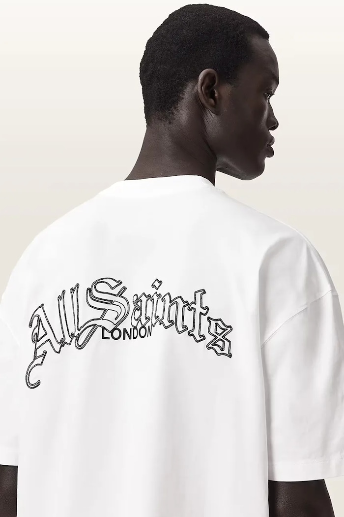 Хлопковая футболка AllSaints DESCENT M044PD белый