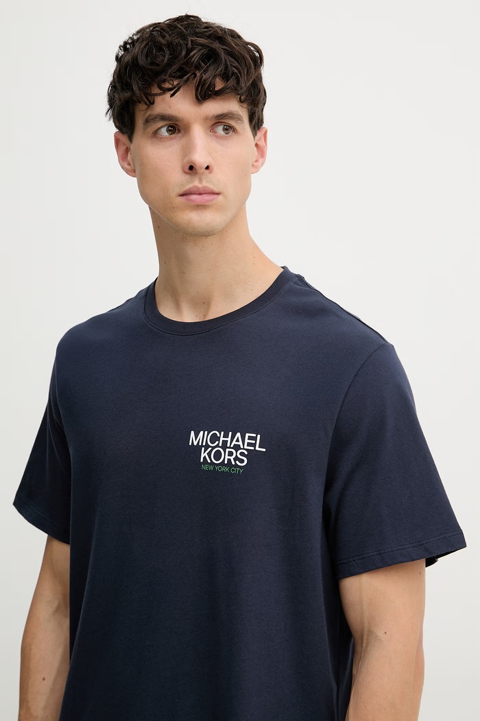 Michael Kors majica za muškarce od pamuka mornarsko plava CR652YHFV4