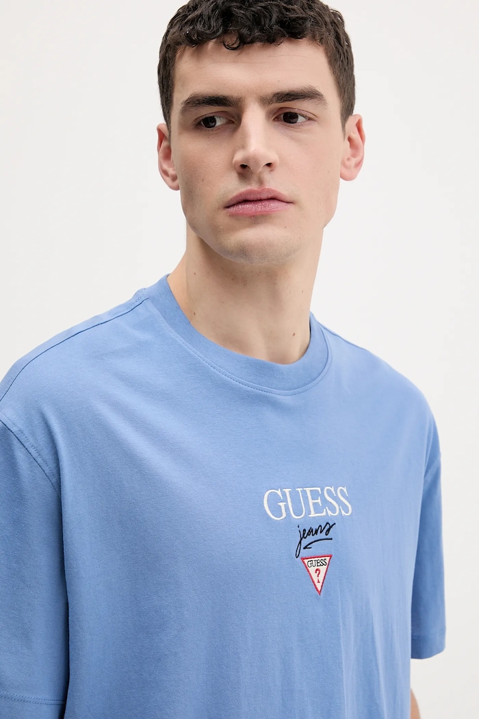 Guess Jeans tricou oversized pentru bărbați din bumbac albastru M6RI45.K8HM0