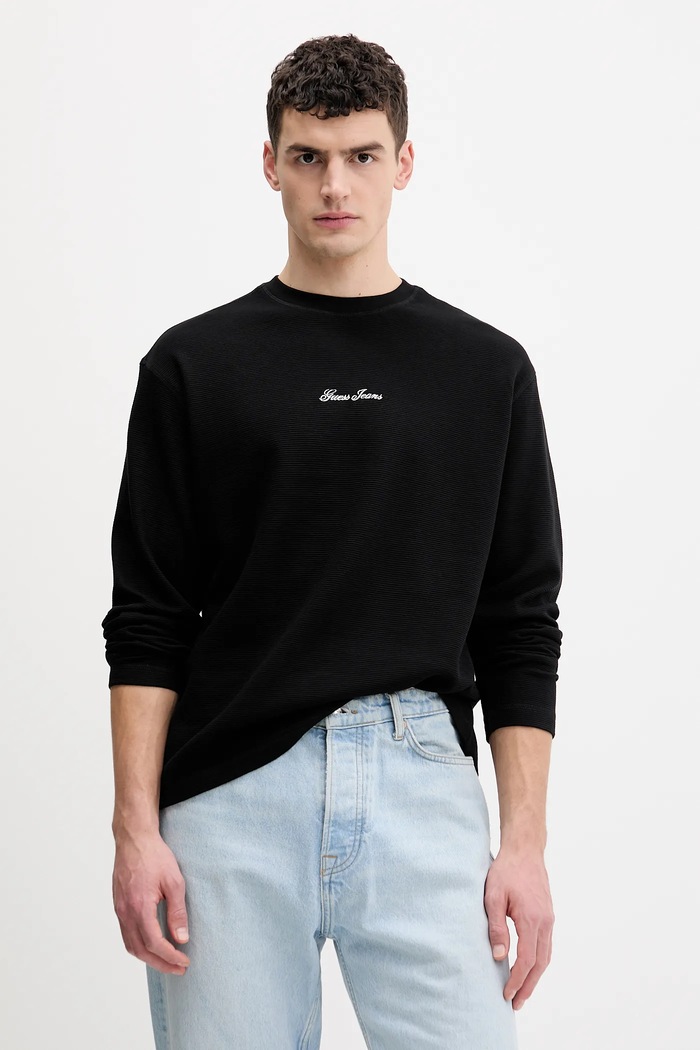 Bavlnené tričko s dlhým rukávom Guess Jeans nášivka čierna M6RP13.KD461