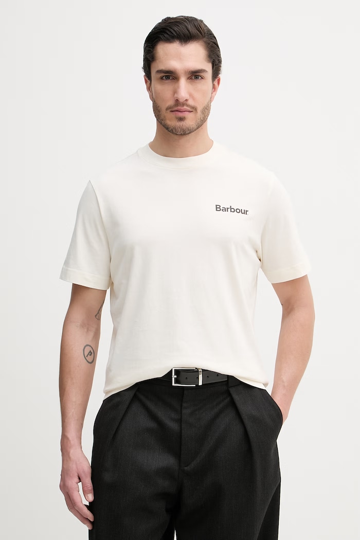 Barbour t-shirt in cotone sovrastampa beige MTS1566