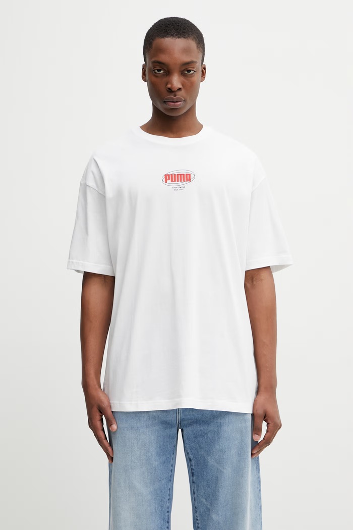 Odzież Puma Ess Logo Lab Relaxed Story 1 t-shirt męski bawełniany 692023 biały