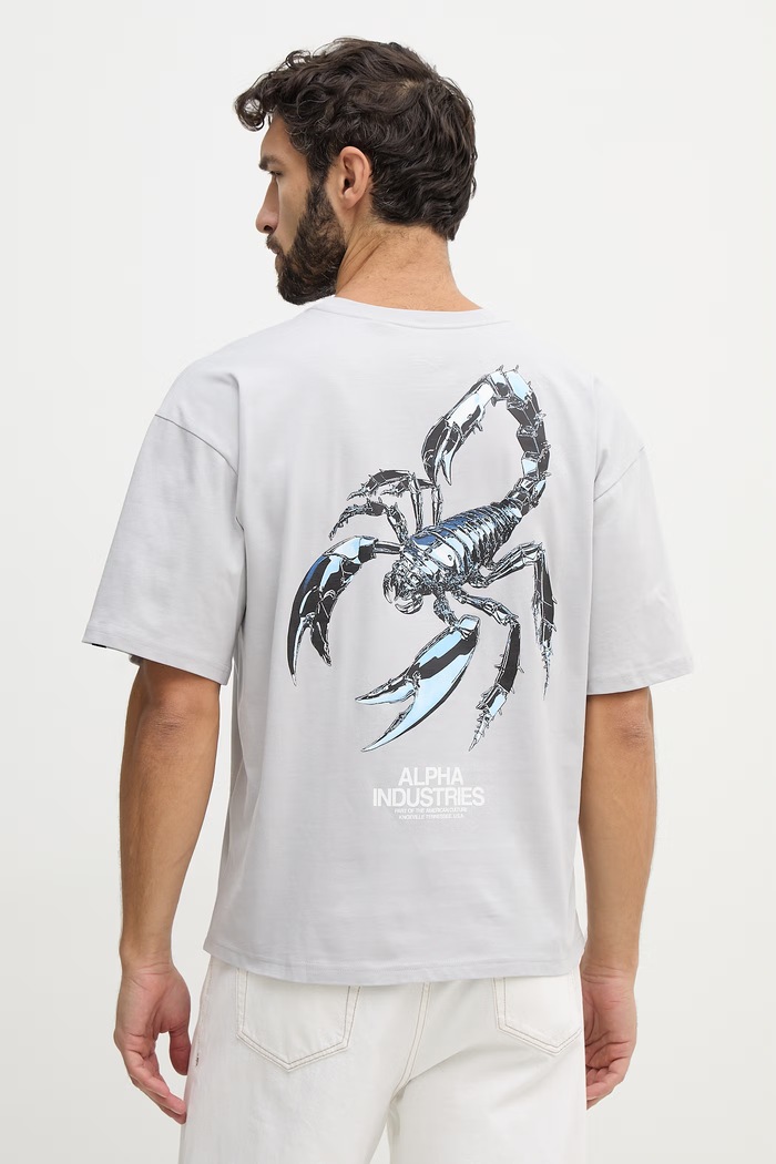 Памучна тениска Alpha Industries Scorpion Cyborg свободна сив 266515