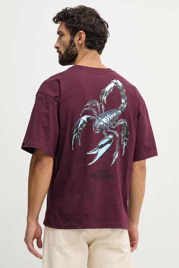 Bavlnené tričko Alpha Industries Scorpion Cyborg relaxed burgundské 266515
