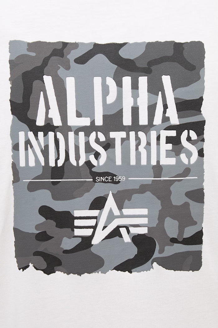 Bavlnené tričko Alpha Industries Camo Print 266523 biela