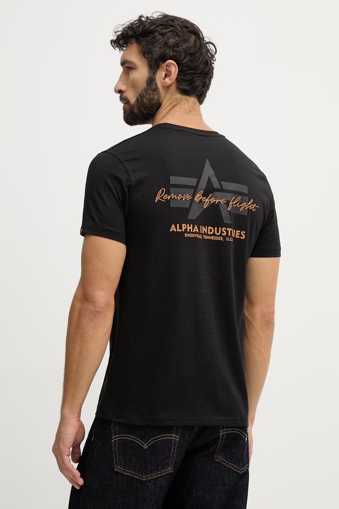 Βαμβακερό μπλουζάκι Alpha Industries Tonal Logo Print βαμβάκι μαύρο 266525