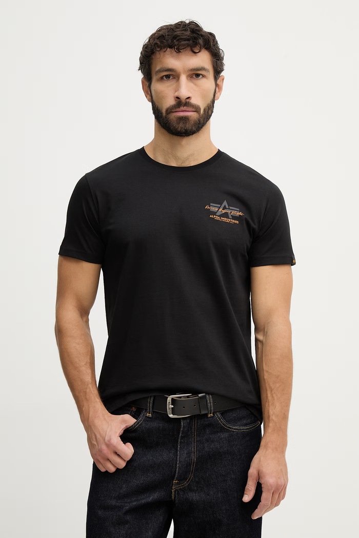 Ρούχα Βαμβακερό μπλουζάκι Alpha Industries Tonal Logo Print 266525 μαύρο