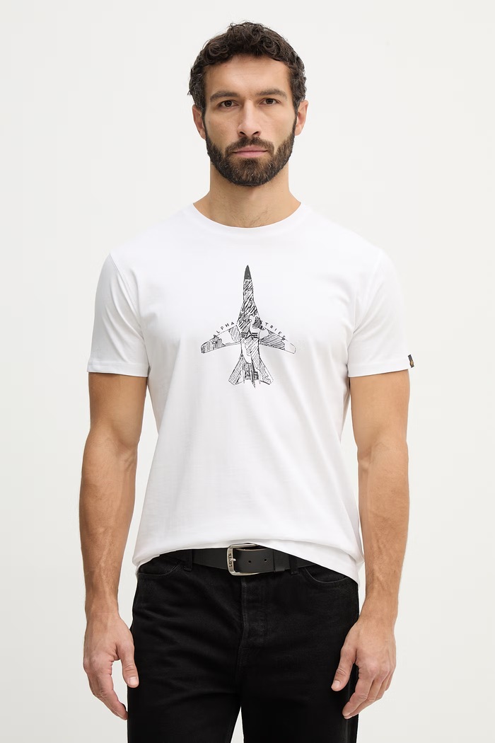Alpha Industries tricou din bumbac Air Force Sketch print alb 266548
