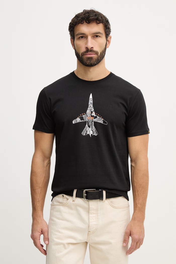 Bavlnené tričko Alpha Industries Air Force Sketch relaxed čierna 266548