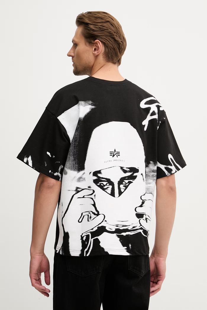 Alpha Industries pánske bavlnené tričko Balaclava Backprint čierna 266504
