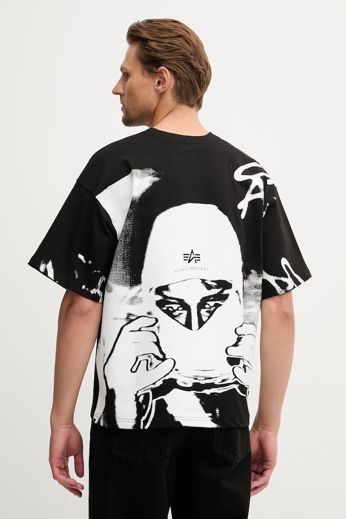 Alpha Industries pánske bavlnené tričko Balaclava Backprint čierna 266504
