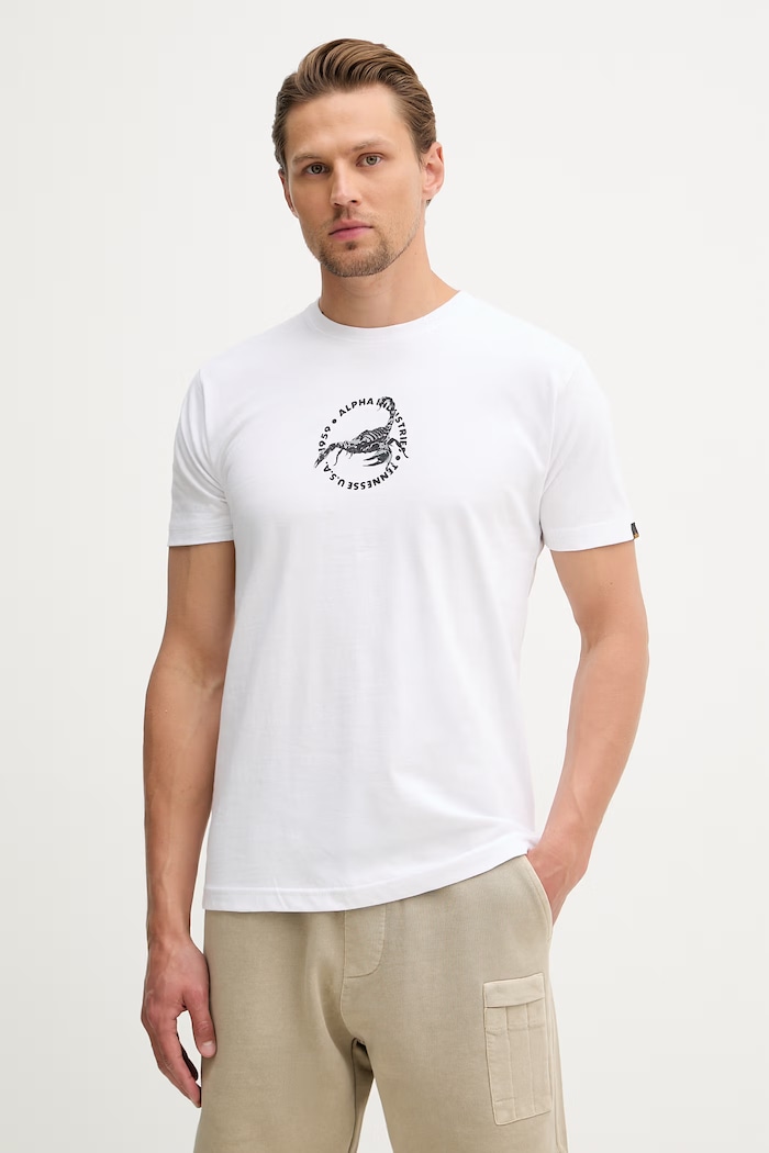 Alpha Industries tričko pánske bavlnené US Scorpion Backprint biela 266510