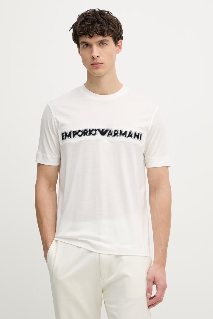 Emporio Armani tričko pánske s lyocellom béžová EM004520.AF13747