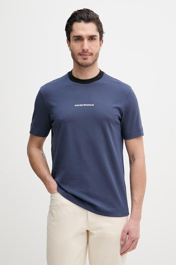 Bavlnené tričko Emporio Armani slim tmavomodrá EM005257.AF13715