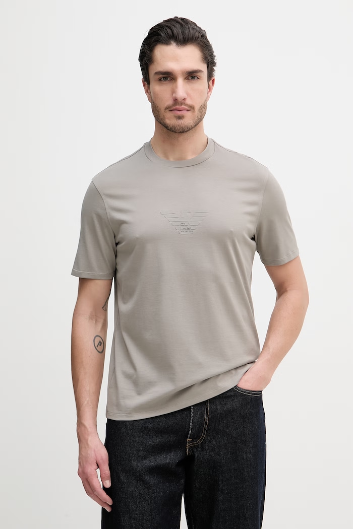 Bavlnené tričko Emporio Armani potlač sivá EM004583.AF13669