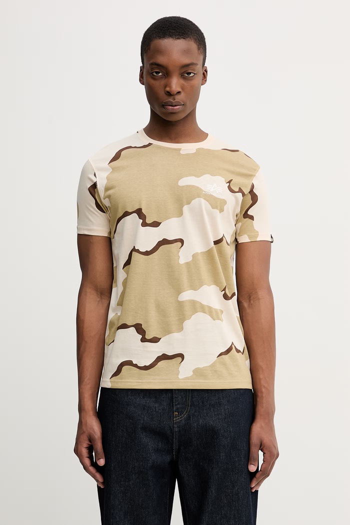 Alpha Industries Basic Small Logo T-shirt bawełniany męski beżowy 188505C