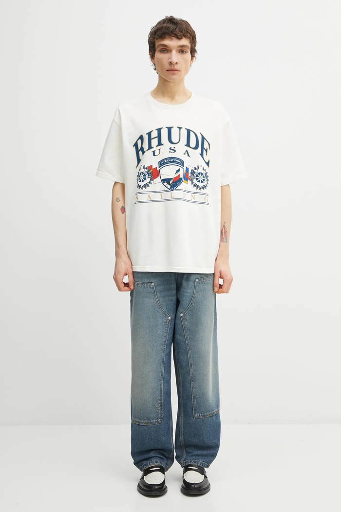 Bavlněné tričko RHUDE USA Sailing Icon RHPS26TT10012 béžová