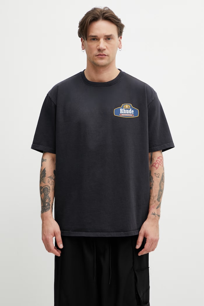 RHUDE Racing Crest футболка бавовняна чоловіча чорний RHSS26TT04012