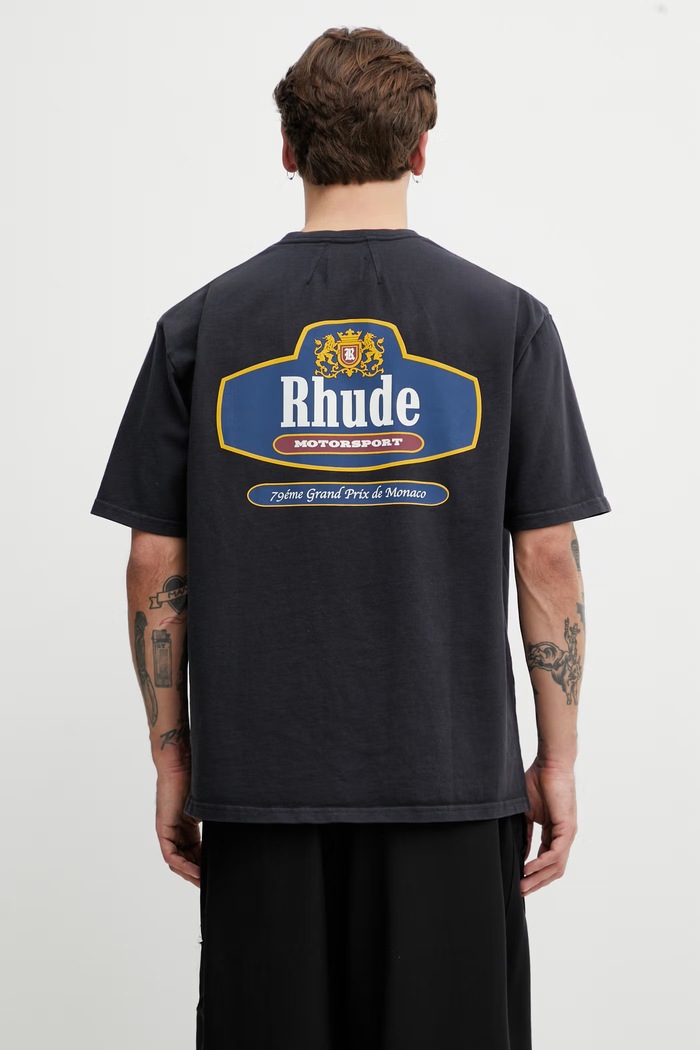 Одежда RHUDE Racing Crest футболка мужская из хлопка RHSS26TT04012 чёрный