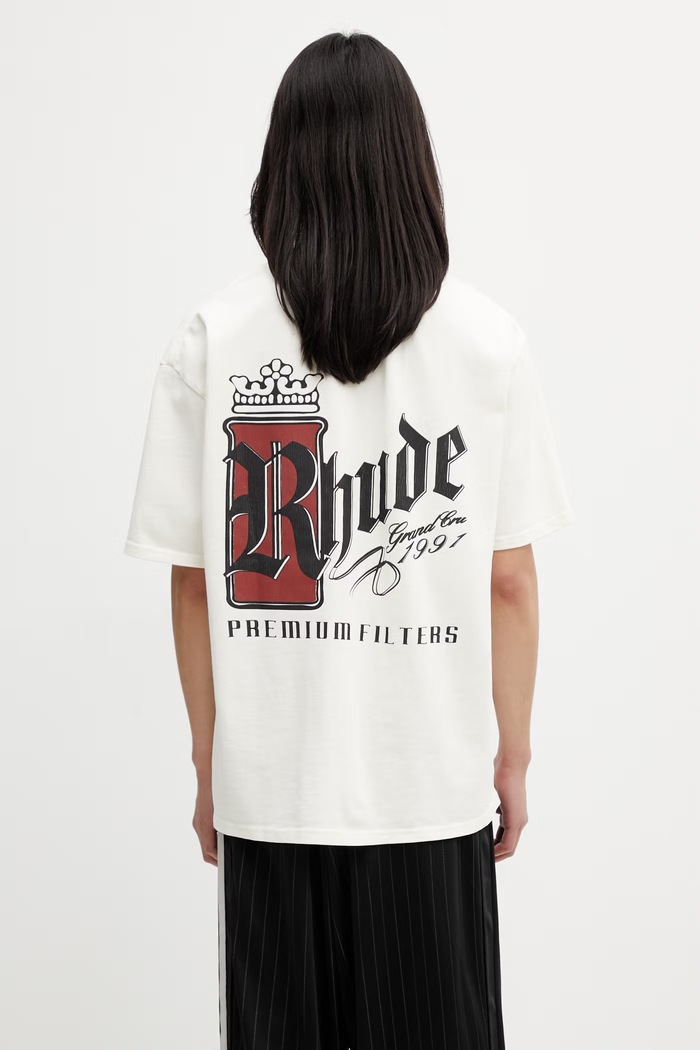 RHUDE Fumar 91 футболка бавовняна чоловіча бежевий RHSS26TT07012