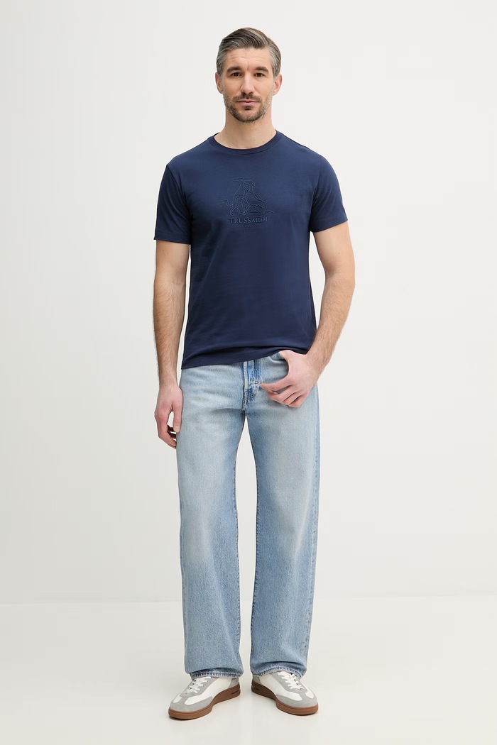 Trussardi tricou din bumbac G0278300125N bleumarin SS26