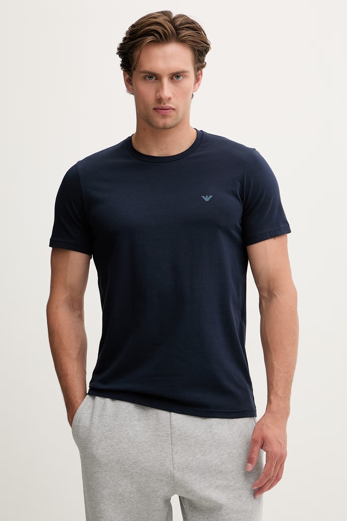 Emporio Armani Underwear T-shirt basic męski bawełniany z elastanem 2-pack granatowy EM000391.AF18881