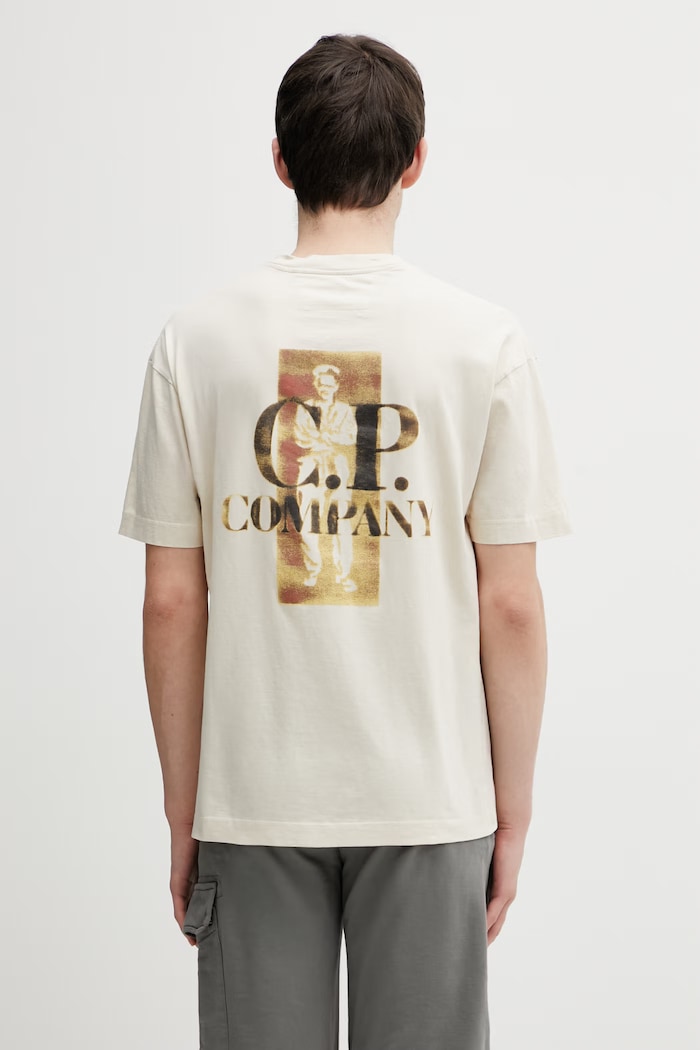 C.P. Company t-shirt bawełniany nadruk beżowy 20CMTS143A110579W