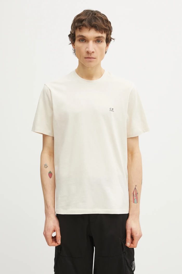C.P. Company t-shirt bawełniany nadruk beżowy 20CMTS725A005100W