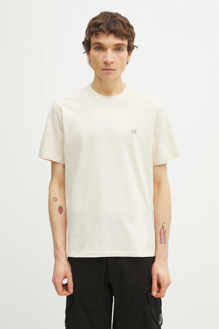 C.P. Company t-shirt bawełniany nadruk beżowy 20CMTS725A005100W