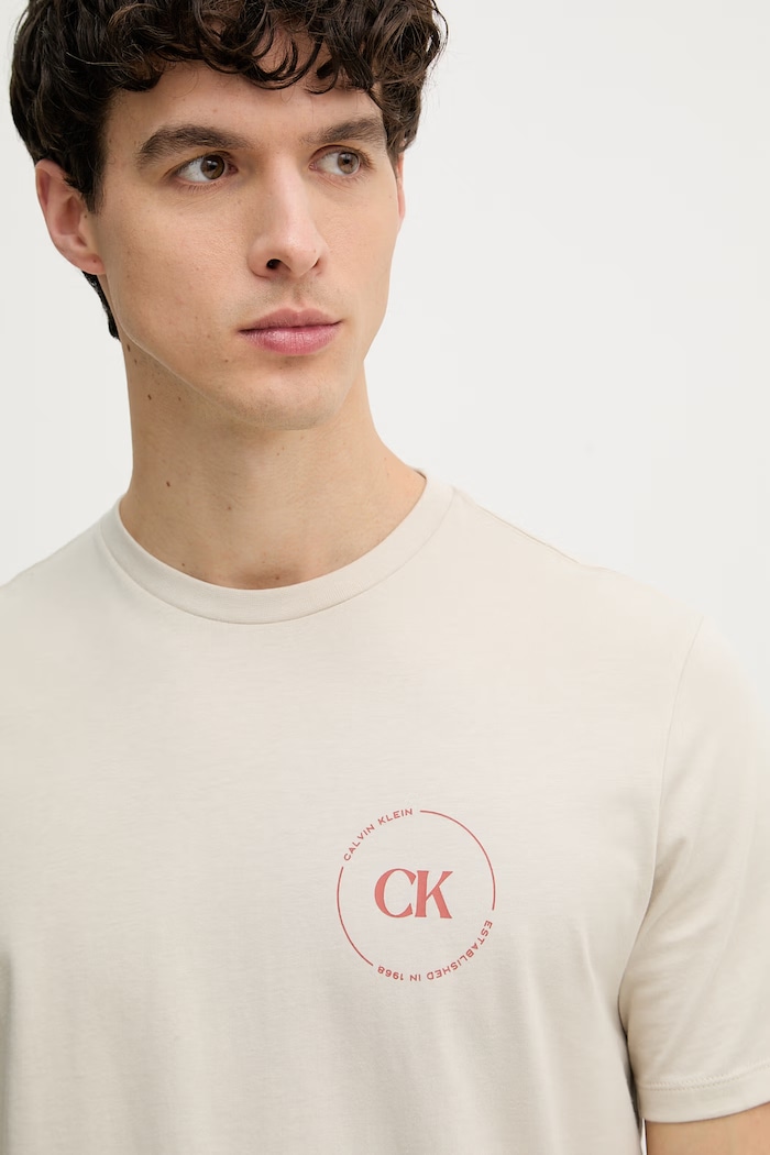 Calvin Klein Jeans tričko pánske bavlnené béžová LV04RF801G