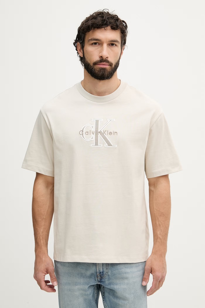 Calvin Klein Jeans tričko pánske bavlnené béžová LV04RF819G