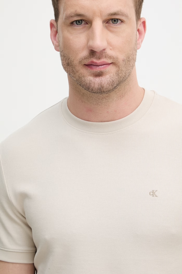 Calvin Klein Jeans тениска мъжка с памук бежов LV04RF206G