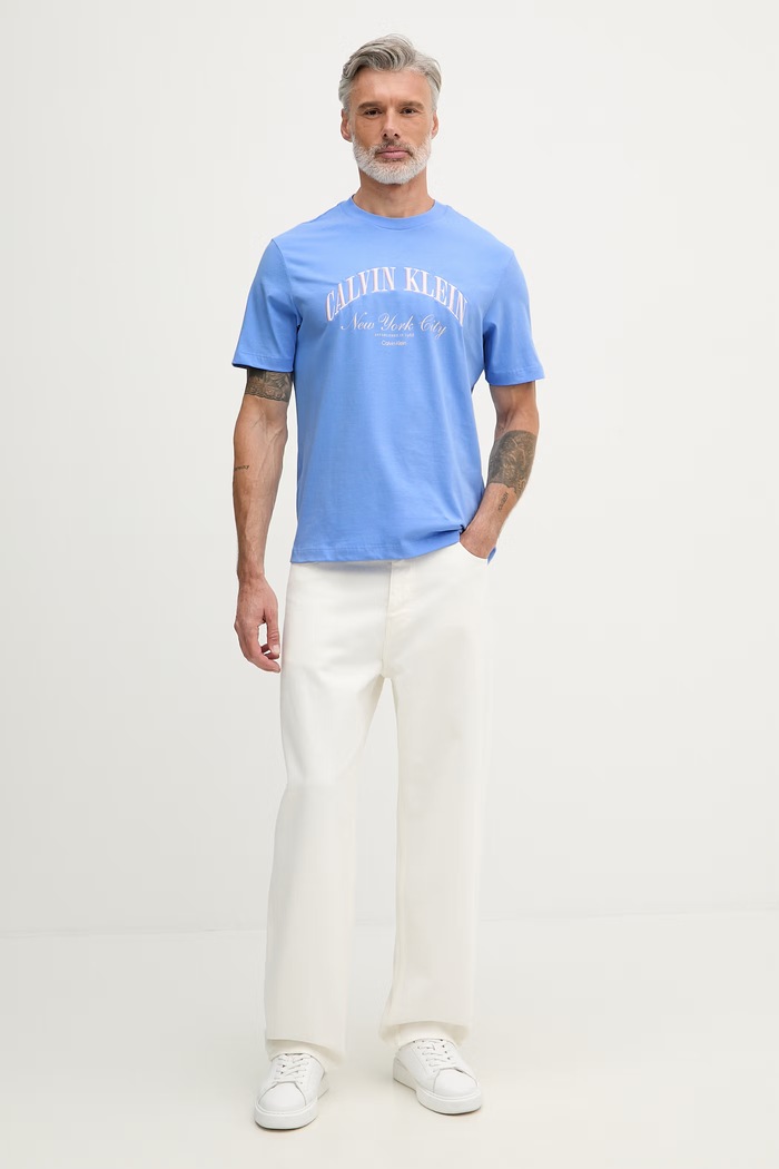 Calvin Klein Jeans tričko pánske bavlnené LV04RF820G modrá SS26