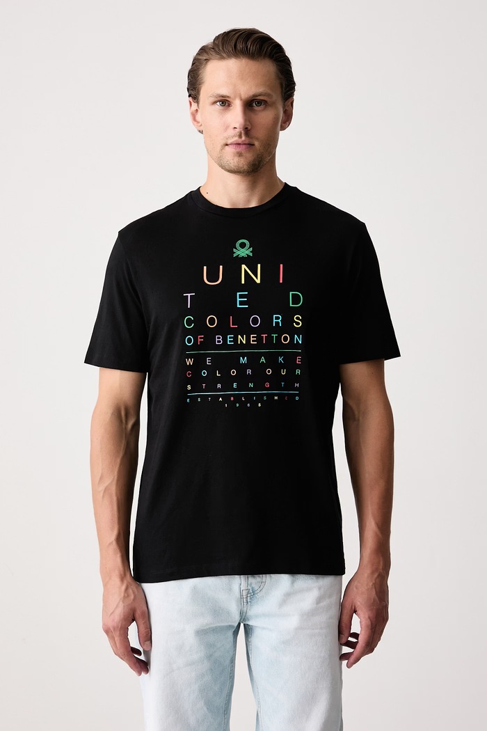 United Colors of Benetton T-shirt ανδρικό βαμβακερό μαύρο 39VFU1096