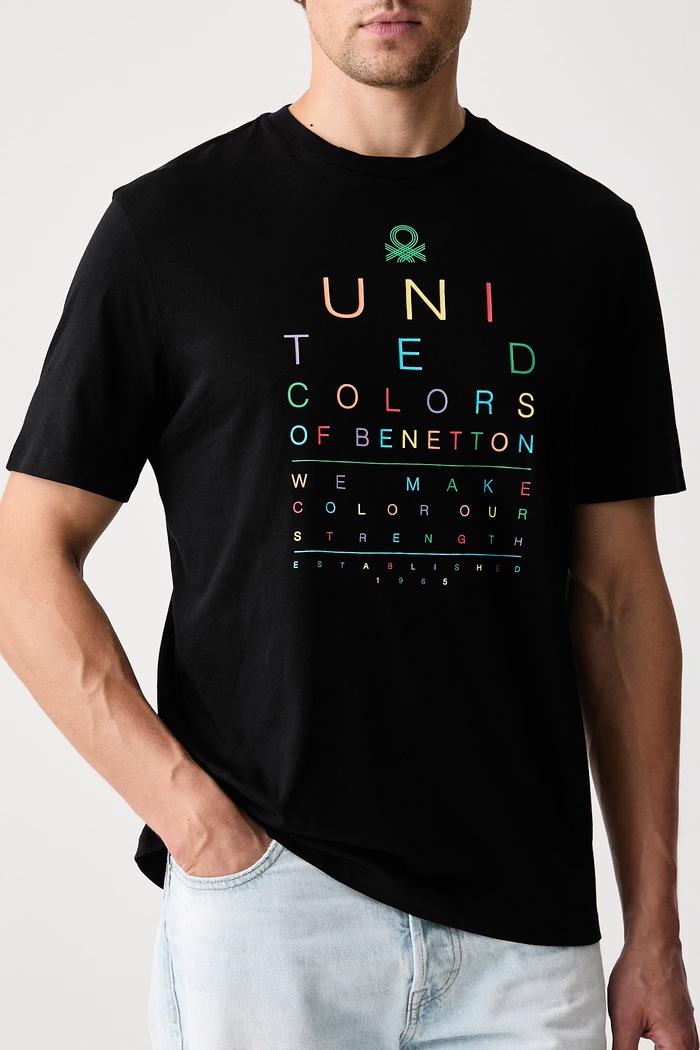 Ρούχα United Colors of Benetton T-shirt ανδρικό βαμβακερό 39VFU1096 μαύρο