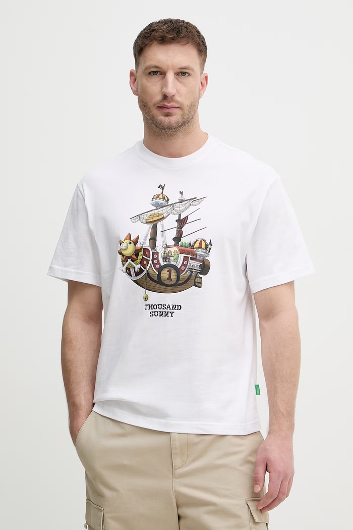 United Colors of Benetton pánske bavlnené tričko ONE PIECE biela 3MI5U10BZ